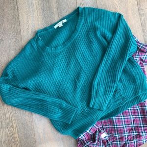 Great for layering cute green distressed sweater